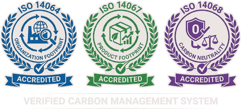 ISO 14064, ISO 14067 and ISO 14068 accreditation badges
